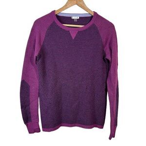 Smartwool Dacono Sweater Womens L Merino Wool Blend Purple Stripe Crewneck